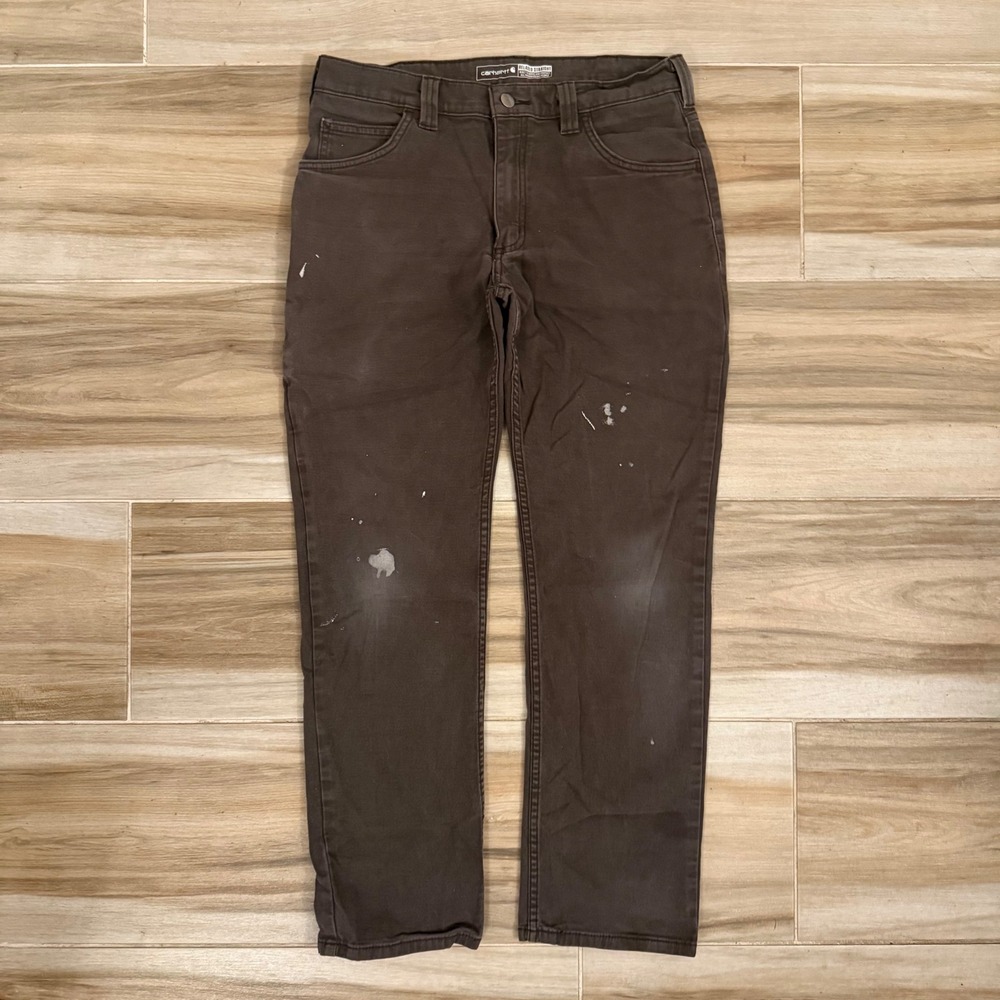 Carhartt Relaxed Straight Canvas Work Pants Brown BN2517-M 31x30 Distressed